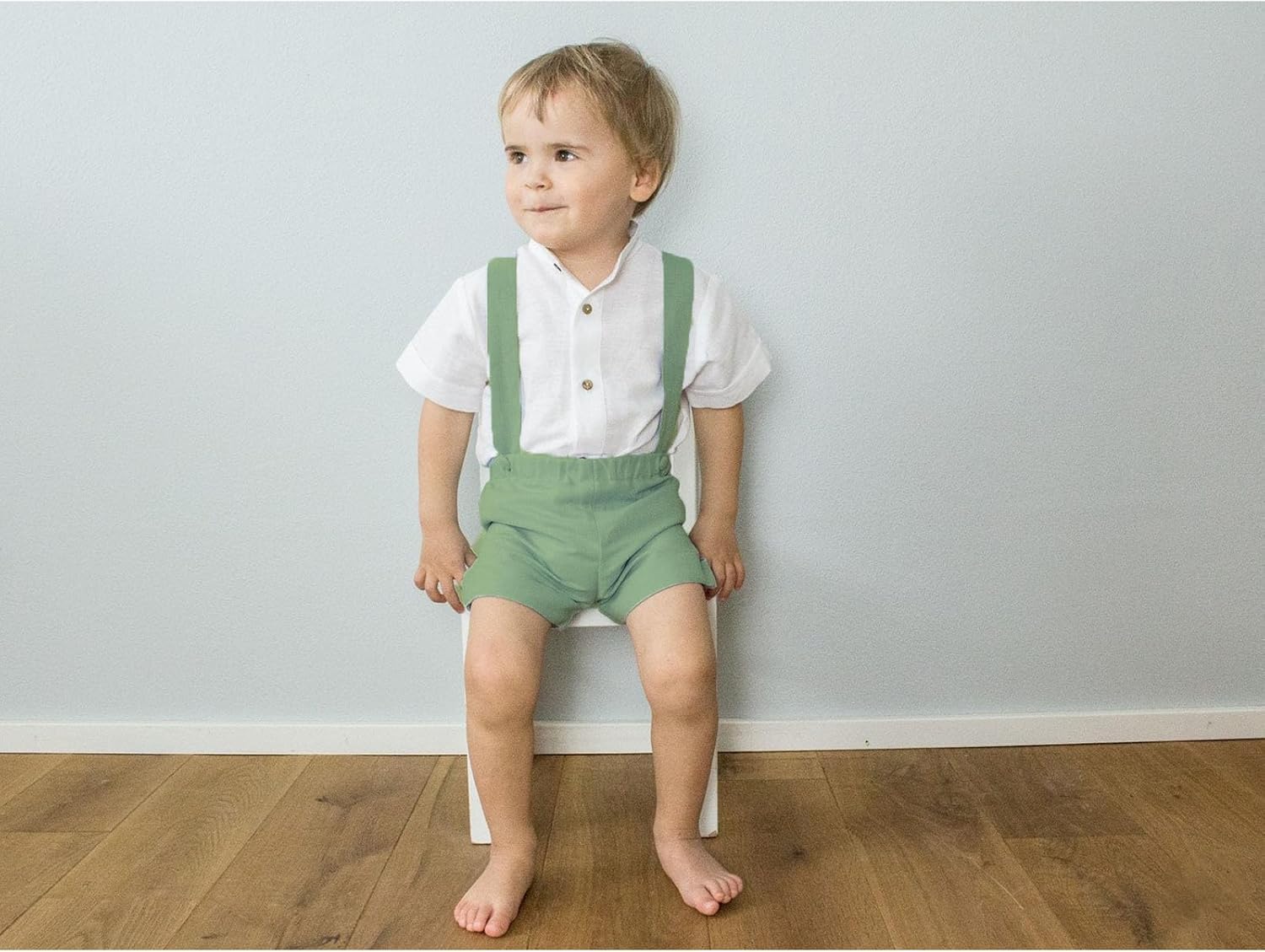 KMBANGI Toddler Newborn Baby Boys Gentleman Outfits Short Sleeve Turn-Down Collar Romper Bib Pants Bow Tie 3Pcs Short Set image 2