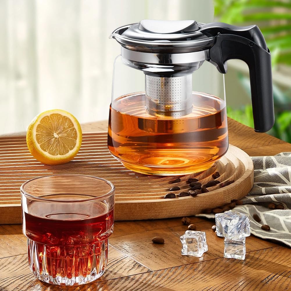 Dzbanek do herbaty ze szkła, dzbanek do herbaty z sitkiem 1,5 L, szklany dzbanek termiczny z pokrywką, sitko z nerwowej stali, dzbanek do herbaty ze szkła borokrzemowego, dzbanek do herbaty