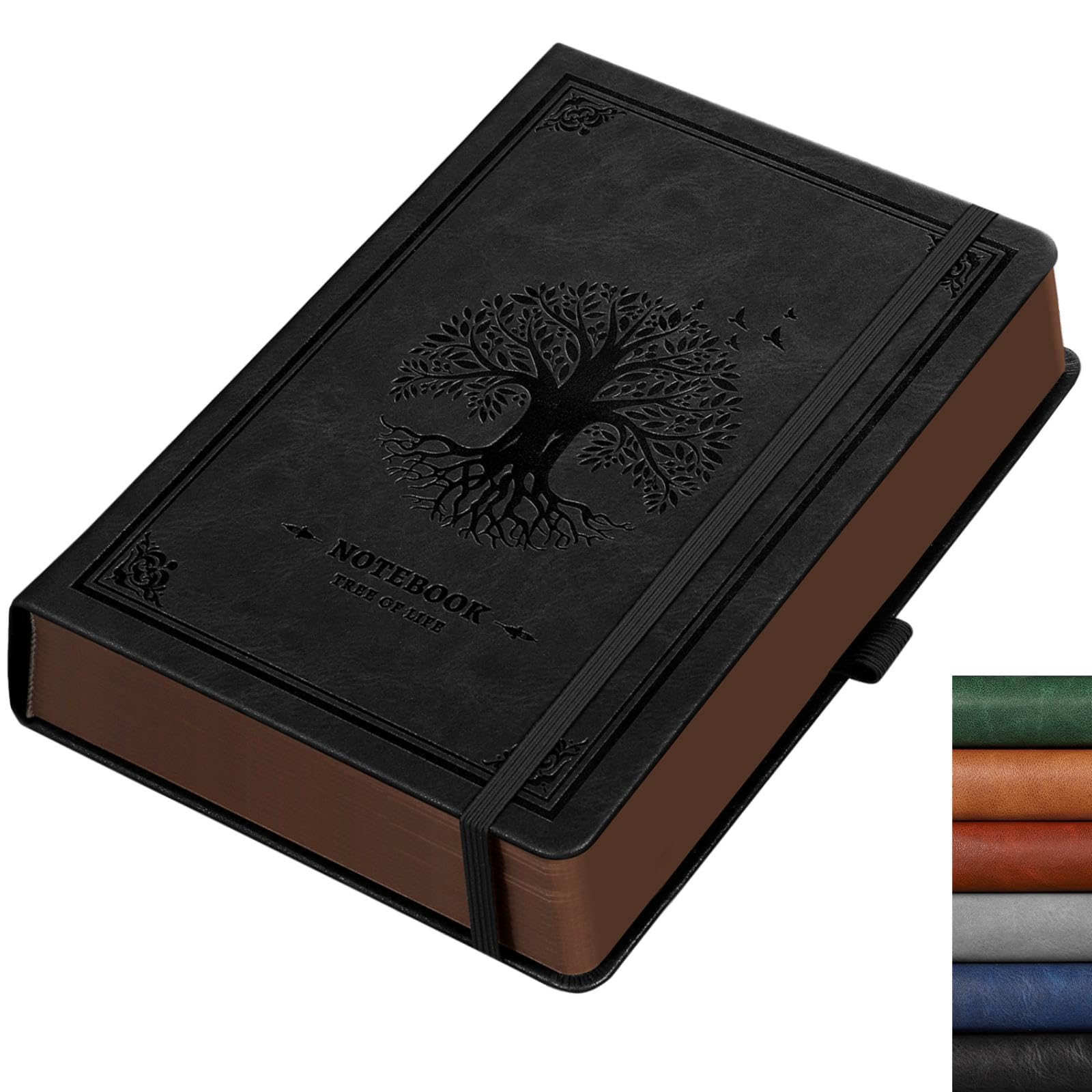 RETTACY A5 Blank Notebook, Hardcover Leather Plain Paper Notebook, 320 Numbered Pages Sketchbook, Inner Pocket, 100gsm Paper