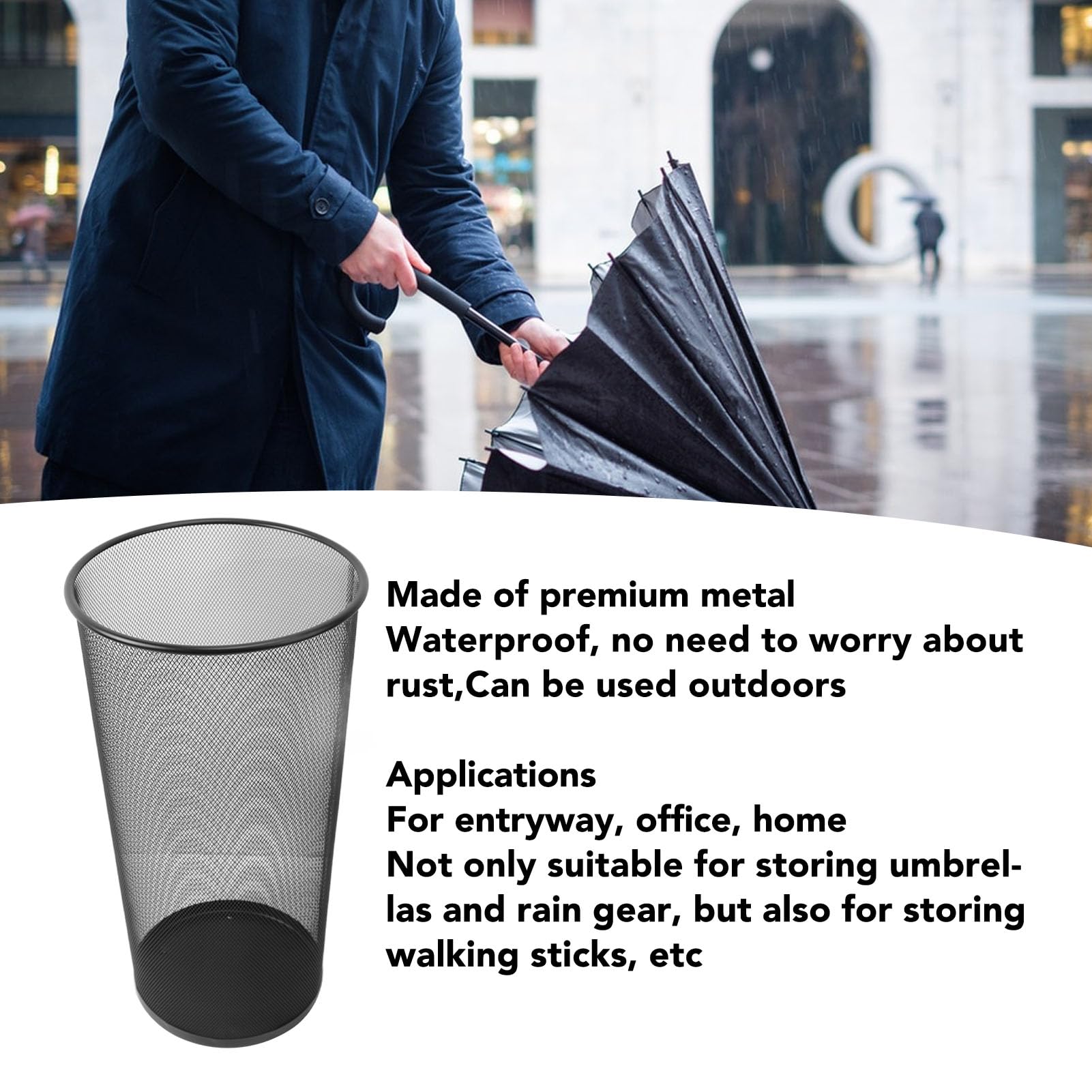 Metal Umbrella Stand Rack, Umbrella Stand for Entryway, Round Umbrella Rack Freestanding, Standing Umbrella Organizer Bin, Industrial Umbrella Rack for Home Office