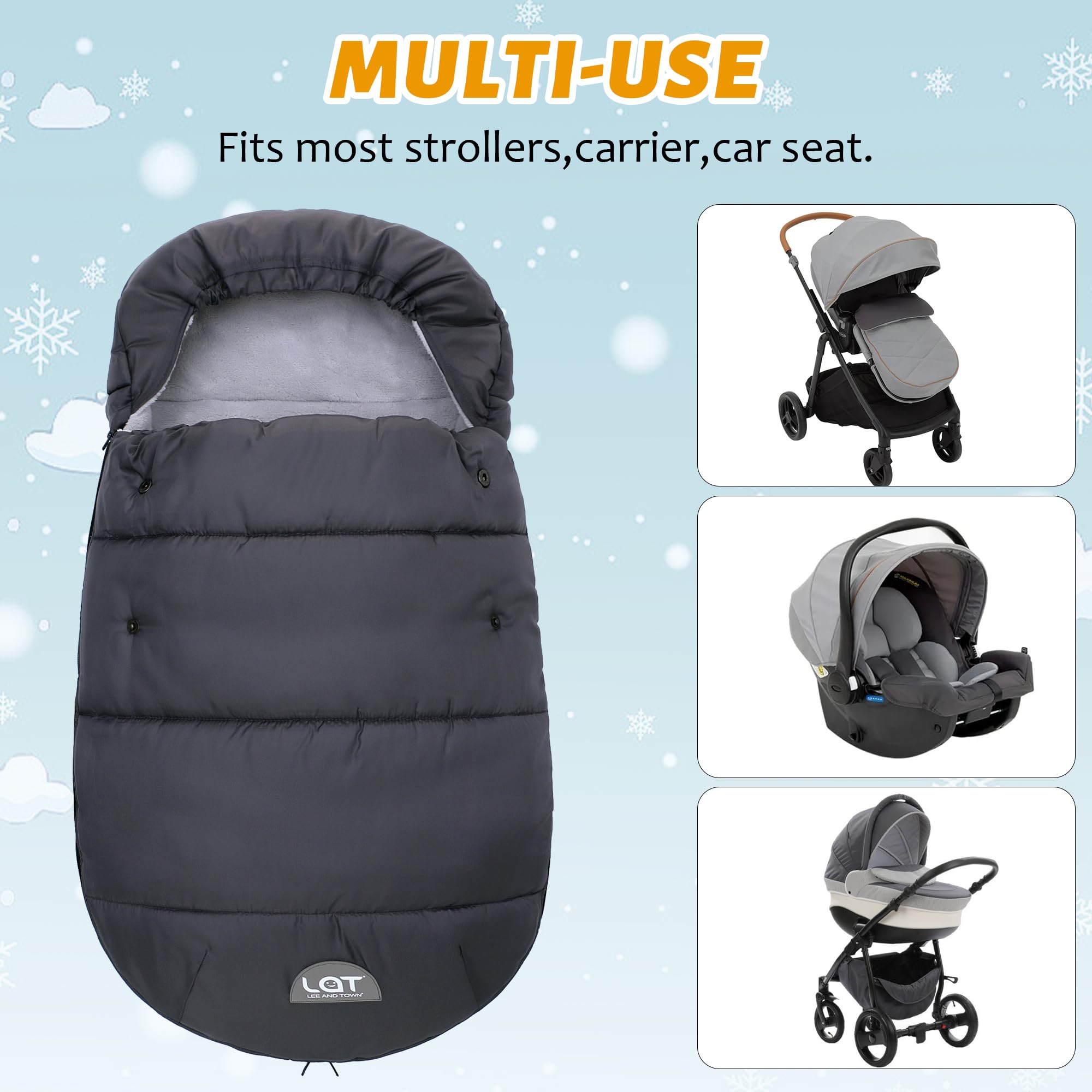 LAT, sacco nanna invernale universale per ovetto, sacco nanna invernale con chiusura lampo, impermeabile, antivento (grigio)