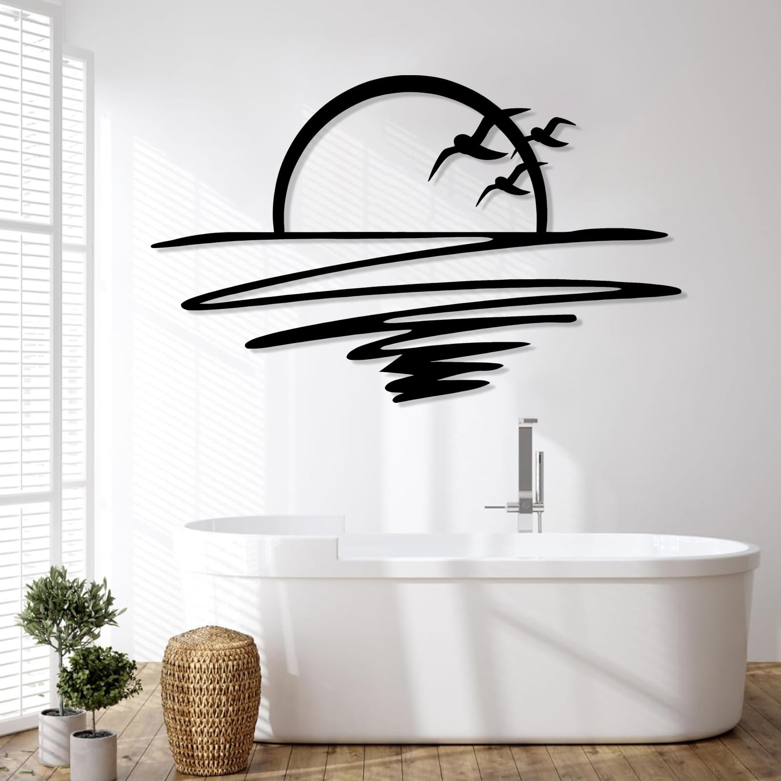 Wita Home Sunset With Seagulls Metal Wall Mounted Art, Handcrafted Metal Home Decor With Static Powder Coating, Eye-Catching Addition To Living Room Decor, Modern Beach Decor For Indoor And Outdoor Spaces-329311