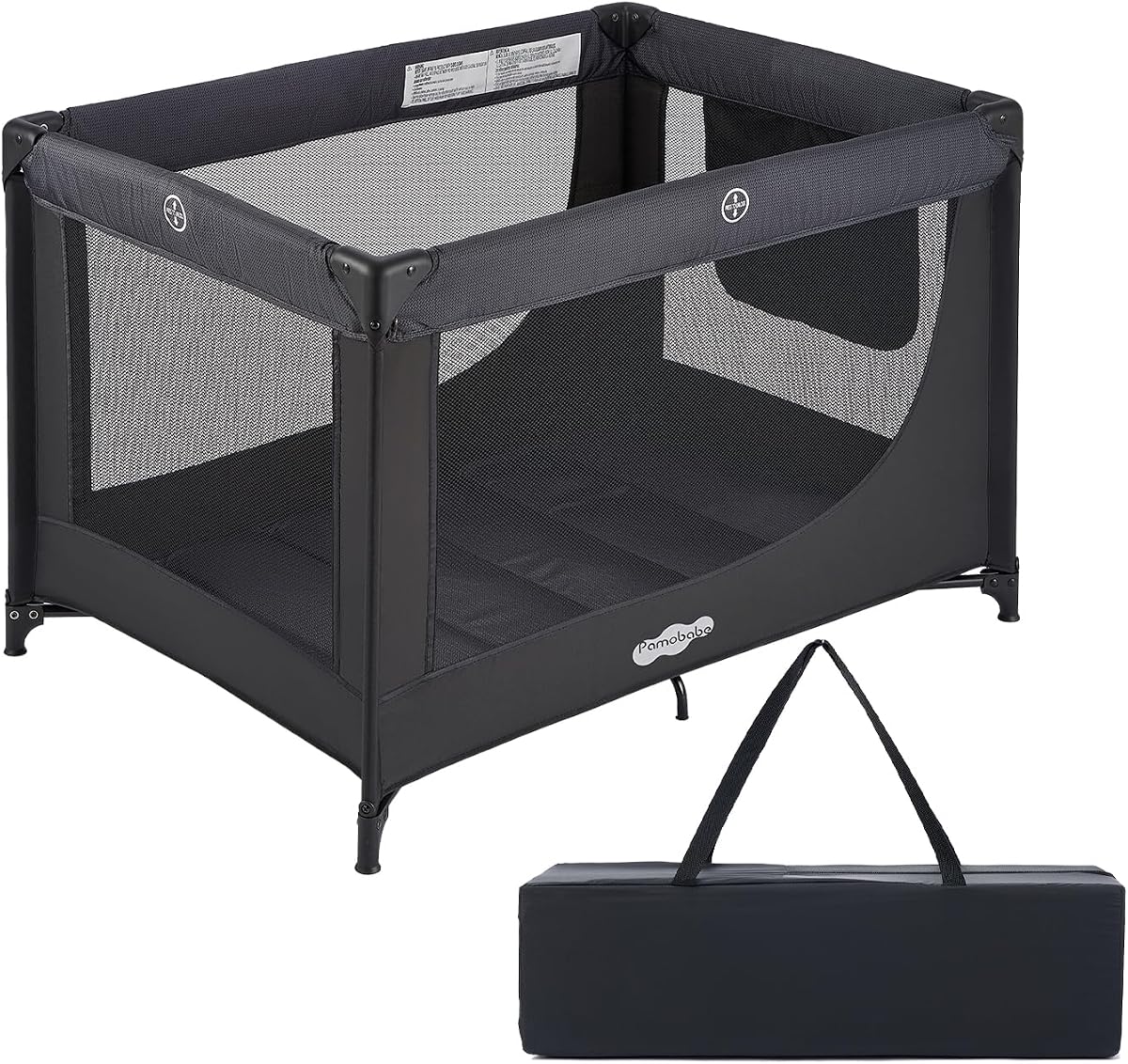 Pamo Babe Pack and Play Cuna portátil para bebé, corralito plegable, parque de viaje ligero para niños pequeños y bebés, color negro