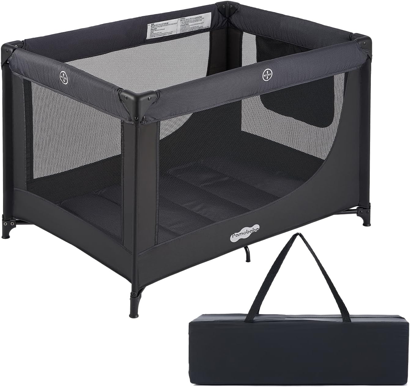 Compact Pack and Play - Portable Crib for Baby, Lightweight Foldable Travel Playard with Mattress Pad & Carry Bag, Safe Breathable Travel Bed for Home, Trips & Family Visits, Black