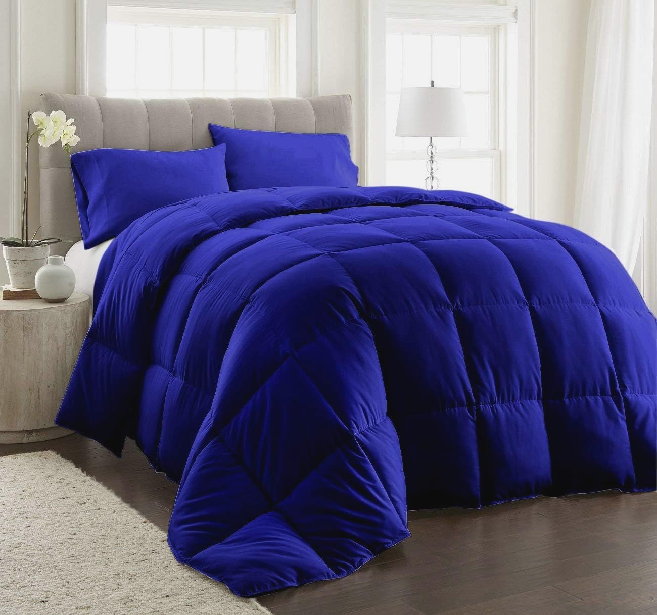 Luxurious 1000 Thread Count Alaskan King Size 1 Piece Comforter (500GSM Microfiber Fill) 100% Egyptian Cotton Royal Blue Solid - (120"X120")