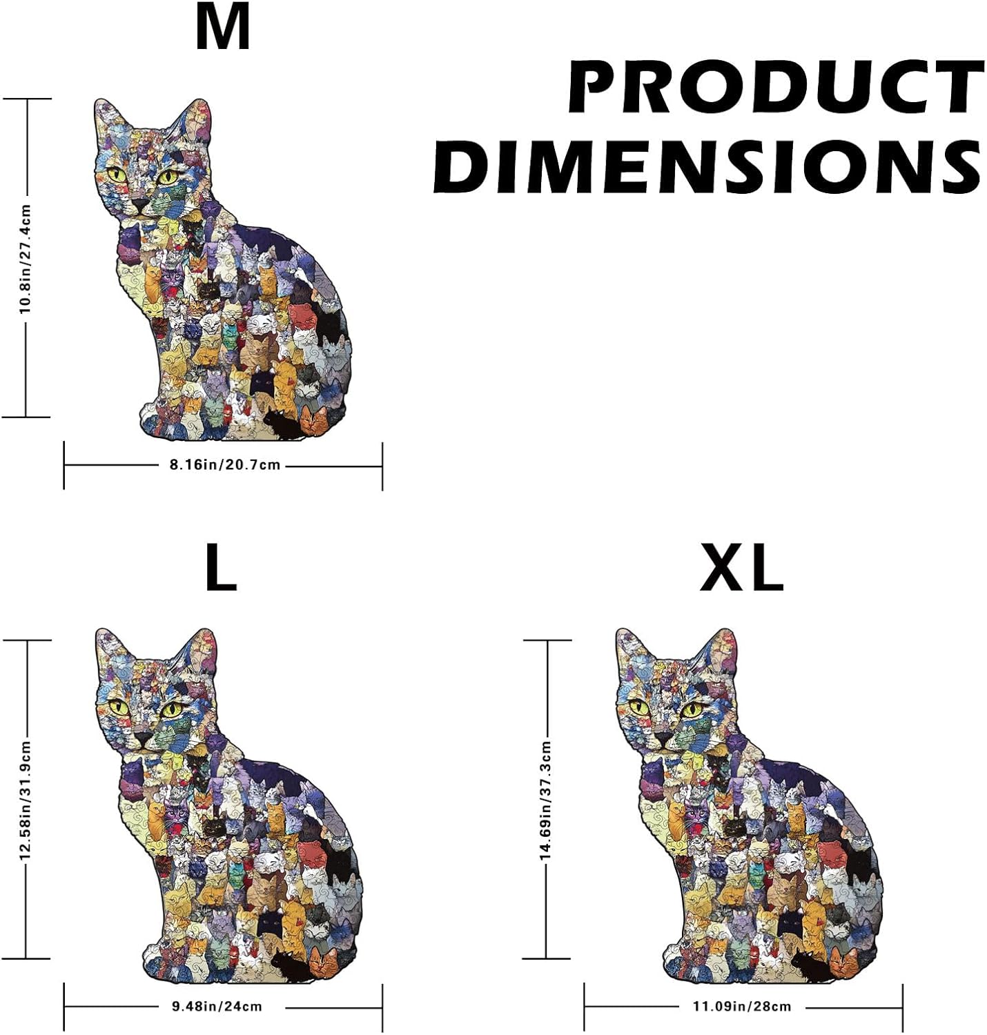 Wooden Puzzles for Adults, Unique Cat-Shaped Wooden Jigsaw Puzzle, Holiday,Birthday&Housewarming Gifts for Puzzle Lovers, Family and Friends (L-9.5 * 12.6 inch 183PCS)
