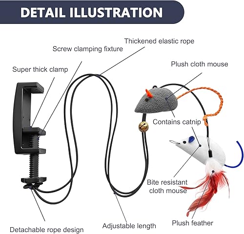 Miniatura 3 de Juguetes interactivos para gatos, juguetes de ratón de hierba gatera rebotante con juguetes de plumas, juguetes colgantes para gatos de interior,