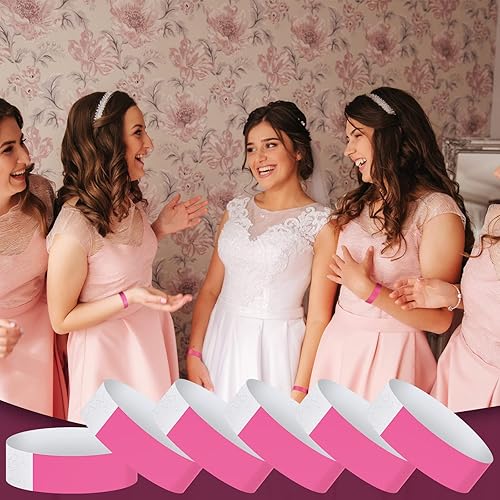 Vista 5 de Paquete de 600 pulseras de papel para eventos, pulseras de neón para fiestas, de colores, impermeables, bandas de brazo de papel, identificación Rosa