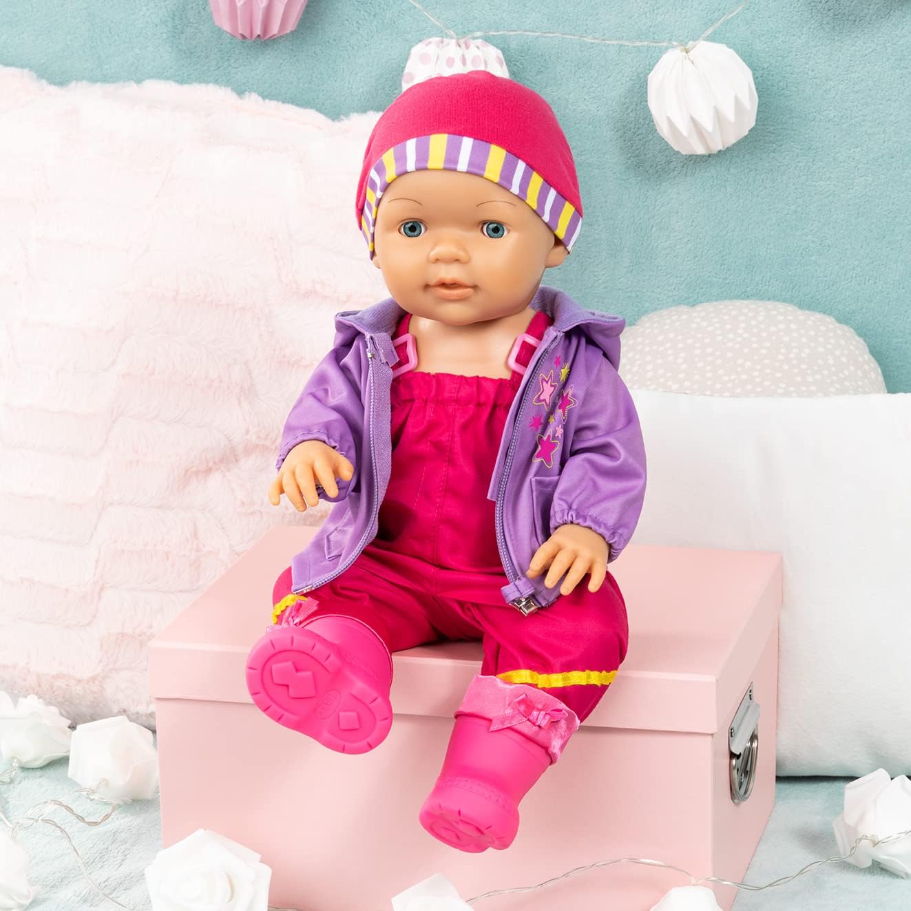 Bayer Design Design-84200AG 84200AG Doll Clothes, Doll Accessory, Dungarees, Jacket, Beanie, Boots, Purple, Pink, Purple