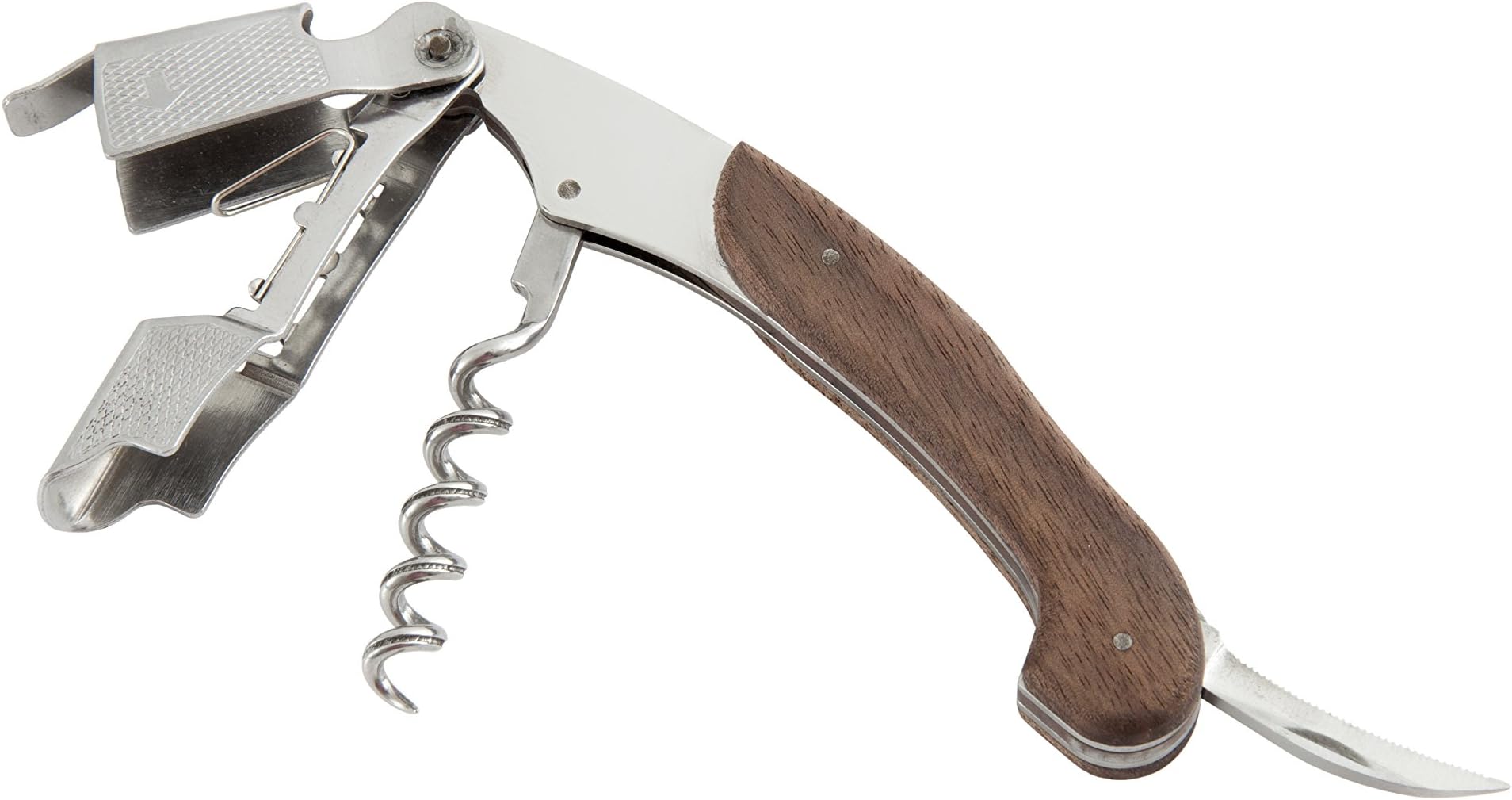 Crafthouse by Fortessa Professional Barware/Bar Tools by Charles Joly, 4.75" Black Walnut Wood and Stainless Steel Multi Step Bottle Opener/Corkscrew
