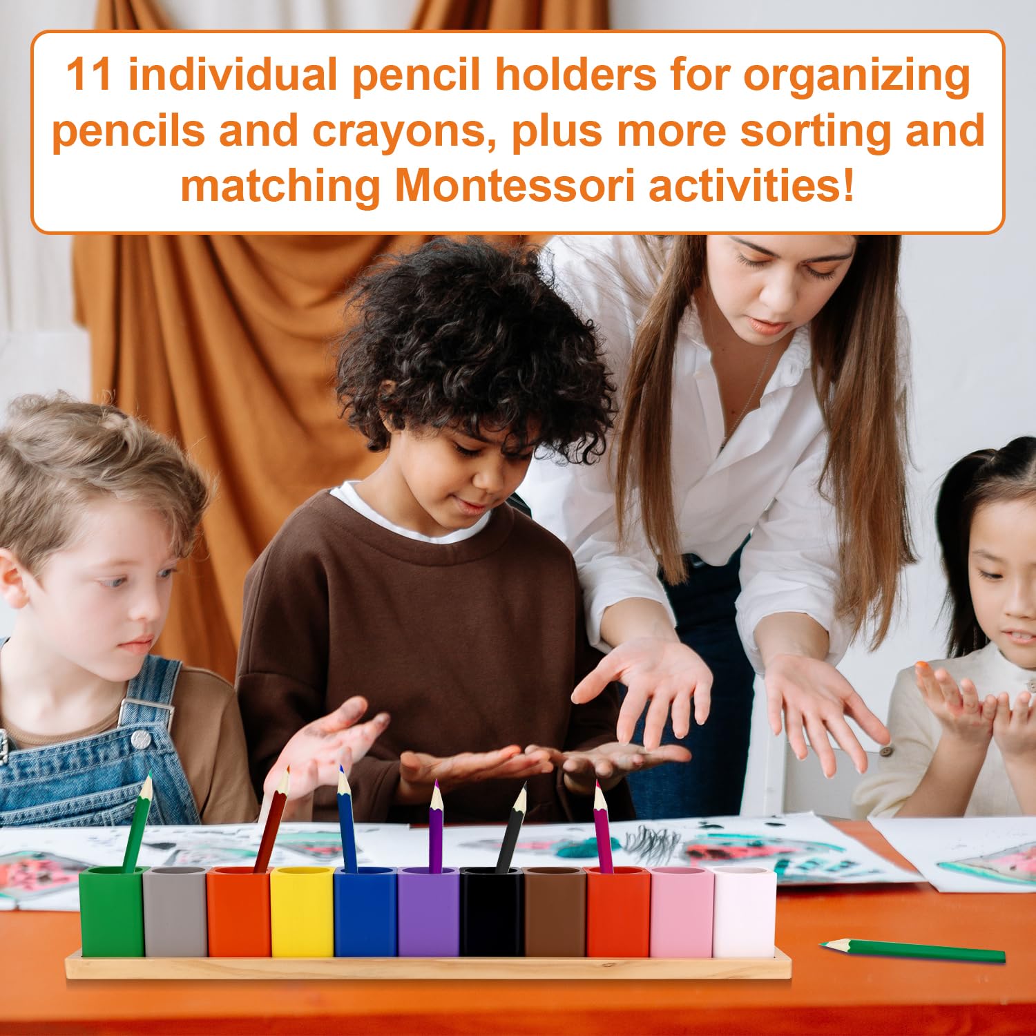 Buntstifthalter aus Holz, Montessori-Stiftehalter Aufbewahrungsorganizer für Buntstifte und Marker Buntstifthalter für den Schreibtisch für Kinder Schüler Klassenzimmer Schule Bürobedarf
