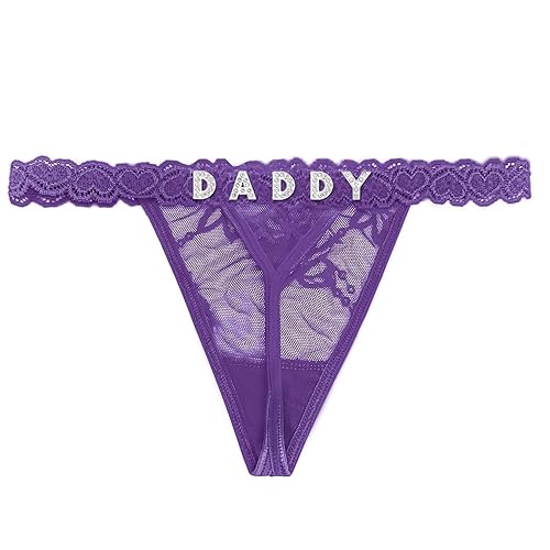 Eoribag Women's Personalized Thongs with Funny Rhinestone Letters, Custom Name Underwear Panties for Couples - D4-daddy-purple - Large