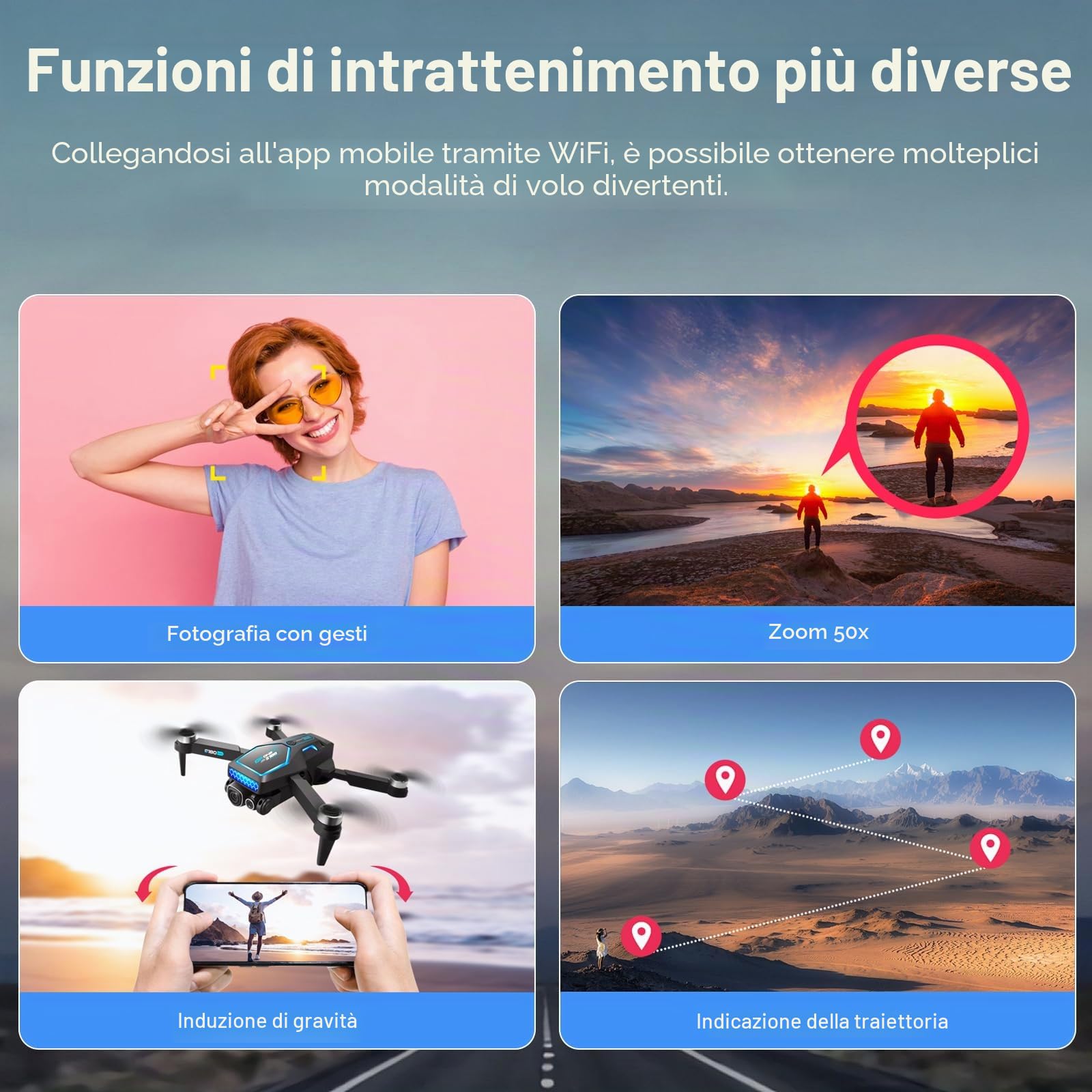 OBEST Drone con Telecamera 4K,Drone Professionale con Telecamera Elettrica Regolabile,Seguire In Modo Intelligente,Droni RC Wifi FPV Trasmissione Quadcopter per Principianti