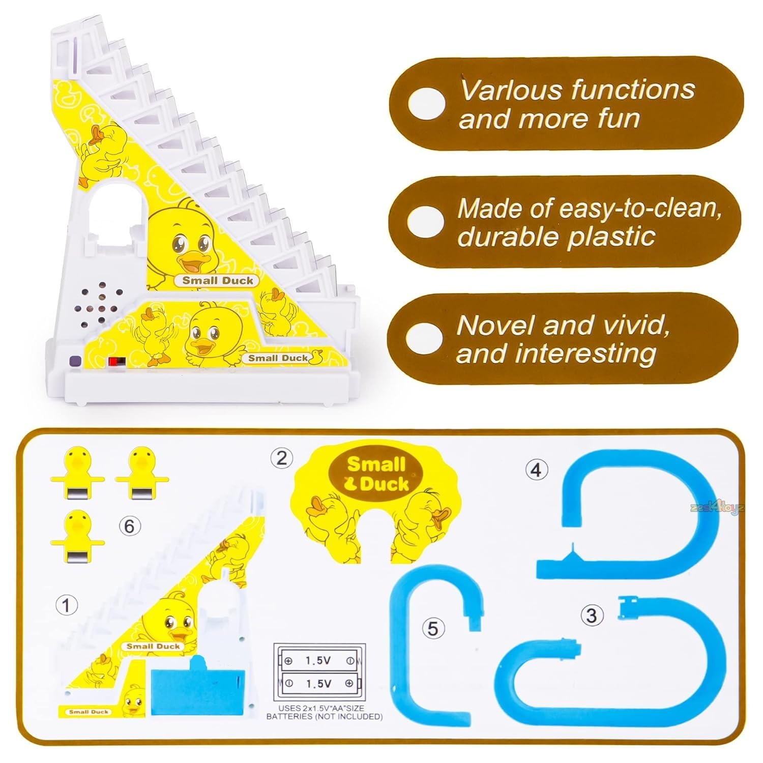 PANSHUB Duck Slide Toy Set, Funny Automatic Stair-Climbing Ducklings, Cartoon Race Track Set, Yellow, 2+ Years, Whimsical Style 3