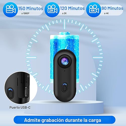Miniatura 7 de Cámara de acción i3 4K de tamaño pequeño, se monta en cualquier lugar, cámara corporal pequeña con clip de resorte, vlogging portátil, grabación POV
