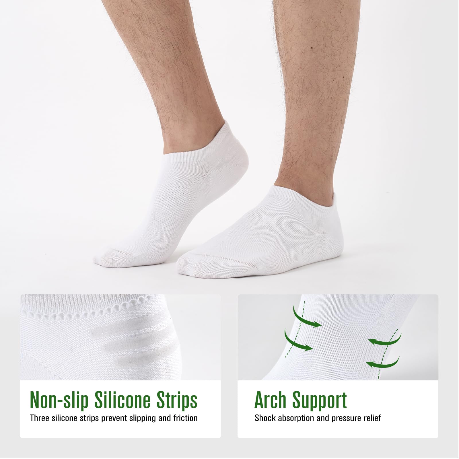 Niorasen Calcetines Invisibles Hombre y Mujer de Bambú 6 Pares, Pinkies Unisex Transpirables con Silicona Antideslizante, Calcetines Bajos para Zapatillas y Mocasines, Talla 35-50 - 5