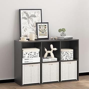 Wooden Cube Storage Organizer with Closed Back Panel,White Shelf Heavy Duty Cubby Storage Organizer with Compartments for Living,Display Shelf,Bookshelf Black, 6-Cube