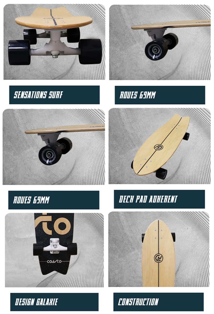 Surfskate Coasto Azur 36'' – Planche Hybride Tout-terrain, Trucks Optimisés, Roues 70 Mm, Deck Adhérent