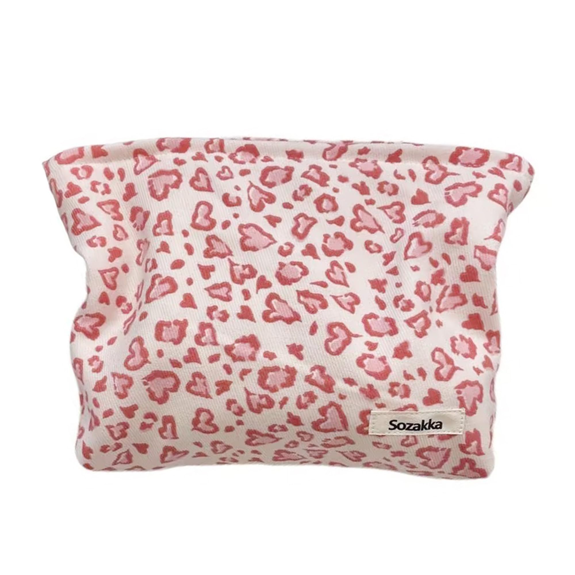 SxoSyo Leopard Makeup Bags for Women, Corduroy Cosmetic Pouch Large Purse, Pink