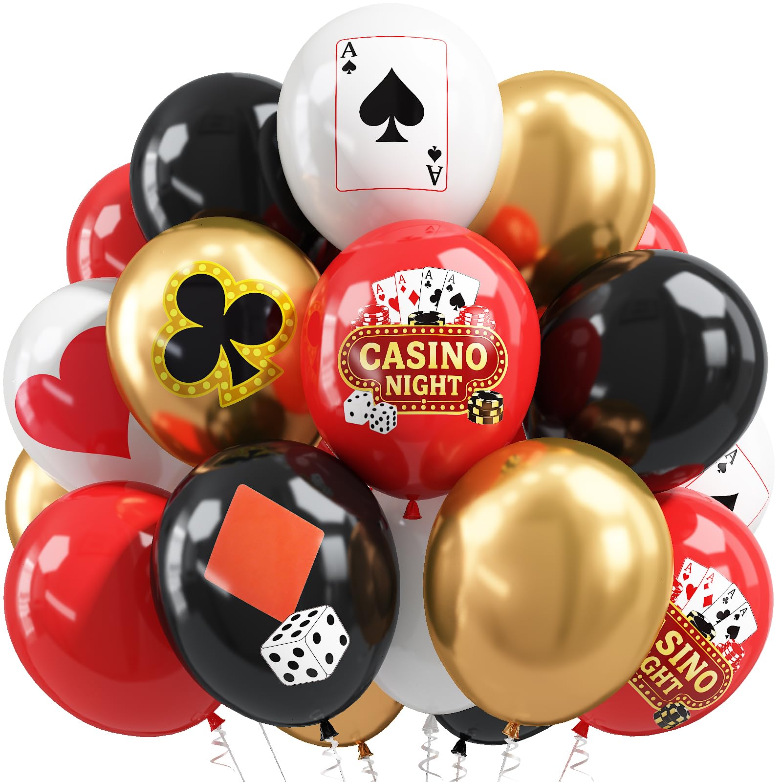 HILAVO Casino Balloons 12 Inch Dice Poker Casino Theme Balloons Red Black Gold Poker Latex Party Balloon for Game Night Las Vegas Themed Birthday Party Decoration