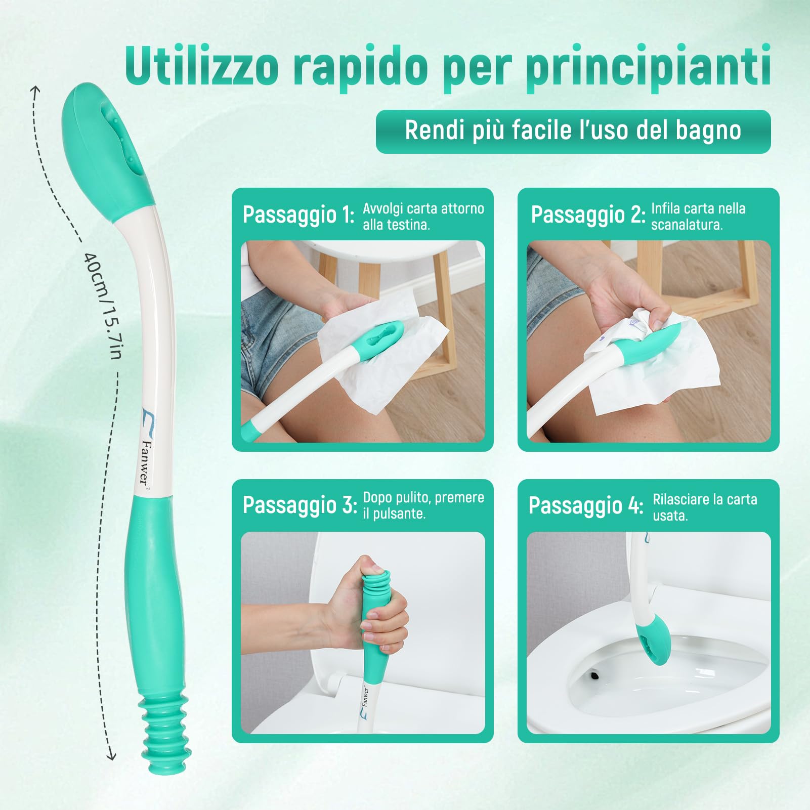 Ausilio Per WC Pieghevole – Bacchetta Lunga Per Igiene Personale Con Rilascio A Pulsante – Per Mobilità Ridotta