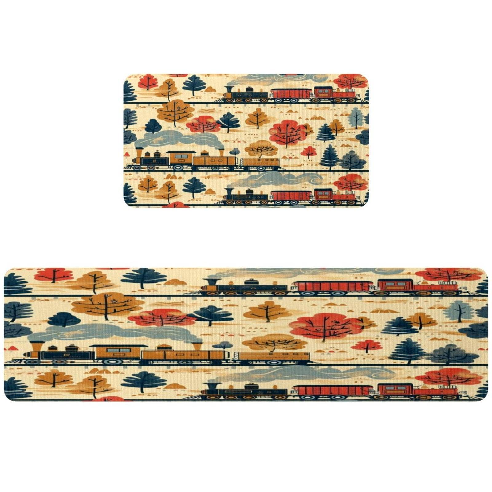 Alfombra de cocina absorbente VAPOKF lavable de dos piezas con árboles