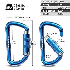 FresKaro 3 inch Locking Carabiner Clips-Twist Auto Lock Caribeener, Heavy Duty Keychain Key carabeaner Hooks, 7075 Aerial Aluminum Ultra Light, for Hammock, Hiking, Yoga Swing, Camping, 3pcs, Blue