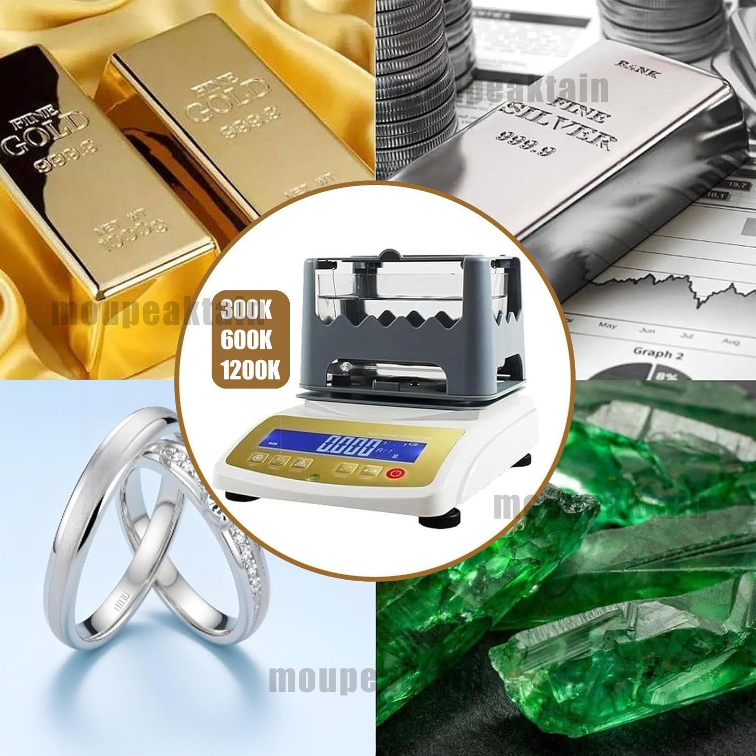 Goldprüfer, Goldprüfgerät, Goldreinheits-Analysegerät, Gold-K-Wert-Tester, Gold- Und Silberprüfer Mit Einer Genauigkeit Von 0.001g/Cm³, Edelmetallanalysator Mit LCD-Anzeige 300K