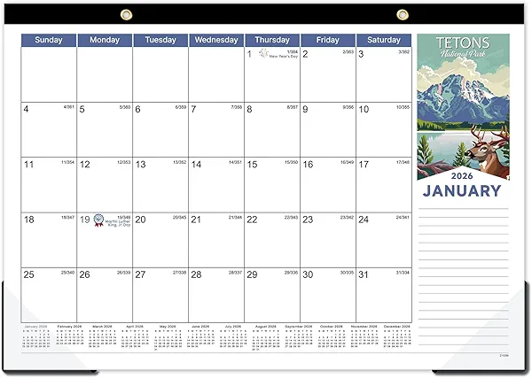 2026 Desk Calendar - Desk Calendar 2026 from Jan. 2026 - Dec. 2026, 17" x 12", 12 Months Large Monthly Calendar, Desk/Wall Calendar with Large Unruled Blocks and Julian Dates