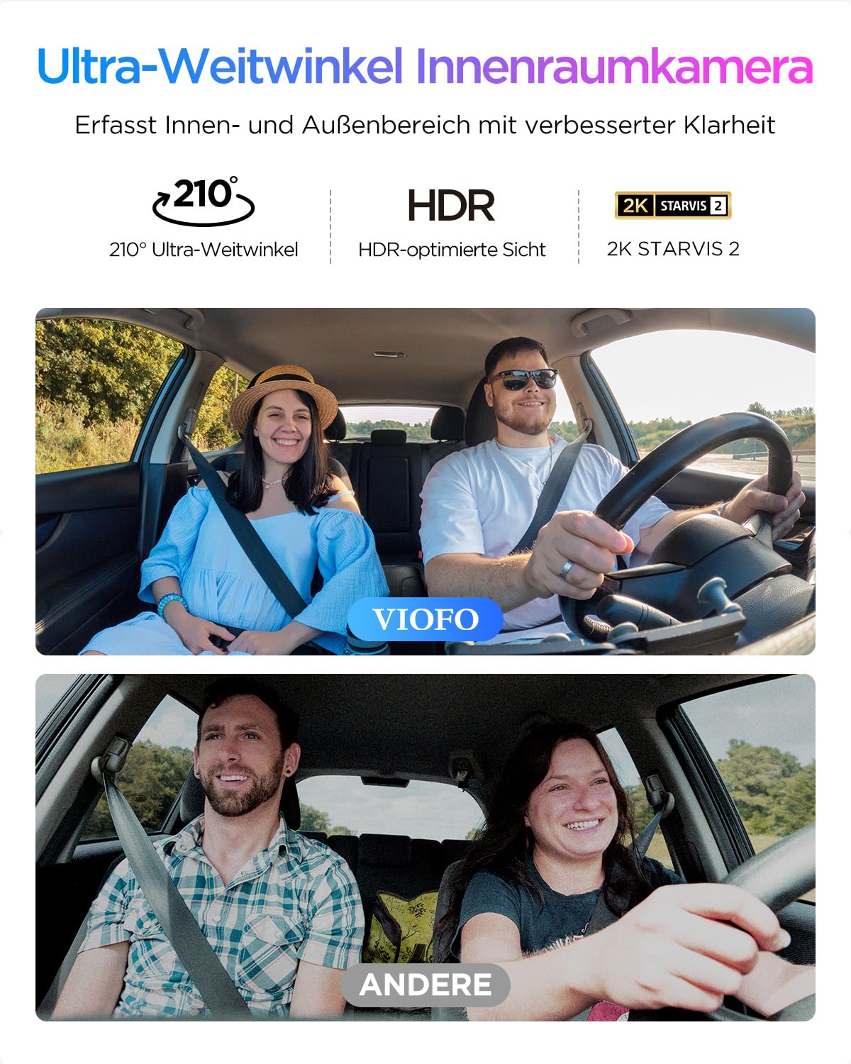 VIOFO A329S 3CH 4K Dashcam vorne hinten, 4K + 2K + 2K Dashcam Auto 3 Lens, Energiespar-Parkmodus, 210°Ultraweitwinkel Innenkamera, Wi-Fi 6 u. App Steuerung, Drei STARVIS 2 Autokamera, optional 4TB SSD