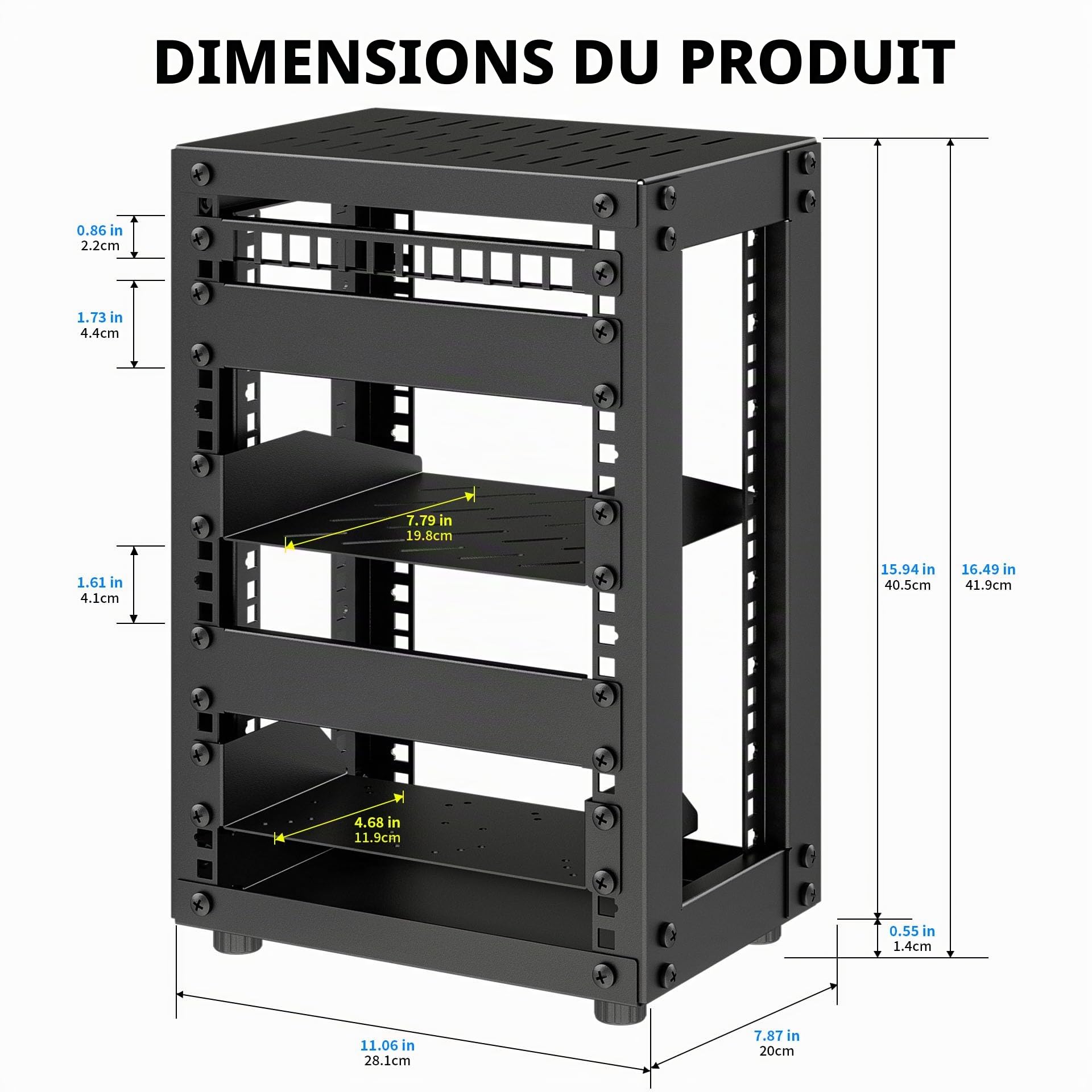 Armoire Serveur 8U, Mini Rack Serveur 10 Pouces pour Réseau, Serveur, Appareils Audiovisuels et Projets DIY, Profondeur 7,87 Pouces, Noir
