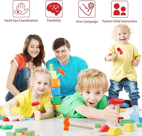 Miniatura 4 de Martillo de juguete de simulación, martillos de madera, pequeño martillo de garra de plástico para niños, herramientas de mantenimiento portátiles,