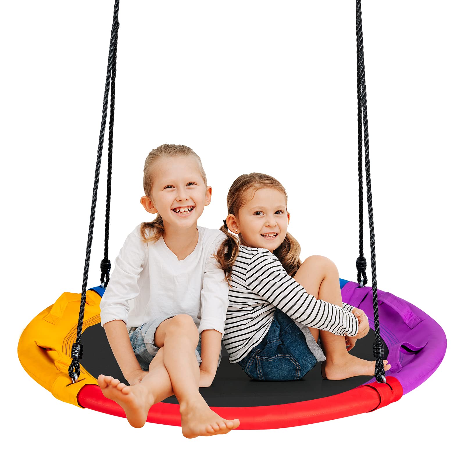 RELAX4LIFE Altalena da Giardino per Bambini, Altalena Rotonda a Nido per Esterno e Interno, Altezza Regolabile 100-160cm, per 2-3 Bambini, Carico massimo: 150kg (Colorato+Cuscino)