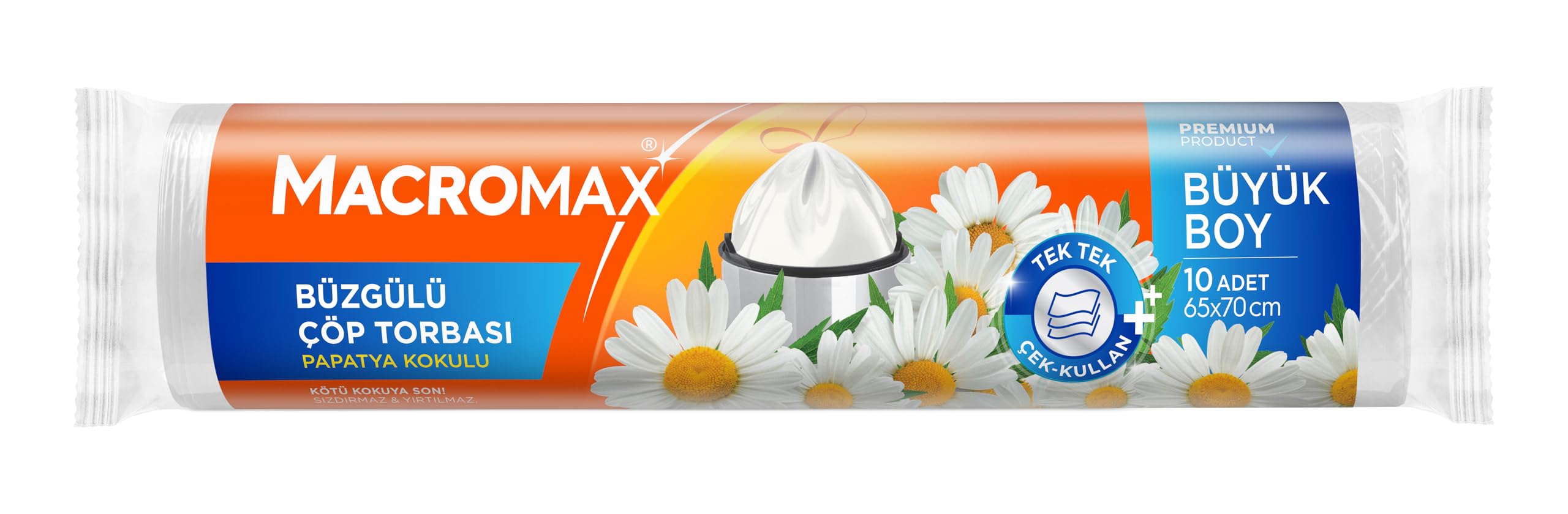 Büzgülü Çöp Torbası Büyük Boy (65x70cm) Papatya Kokulu 10 Adet Süper Ekonomik Paket