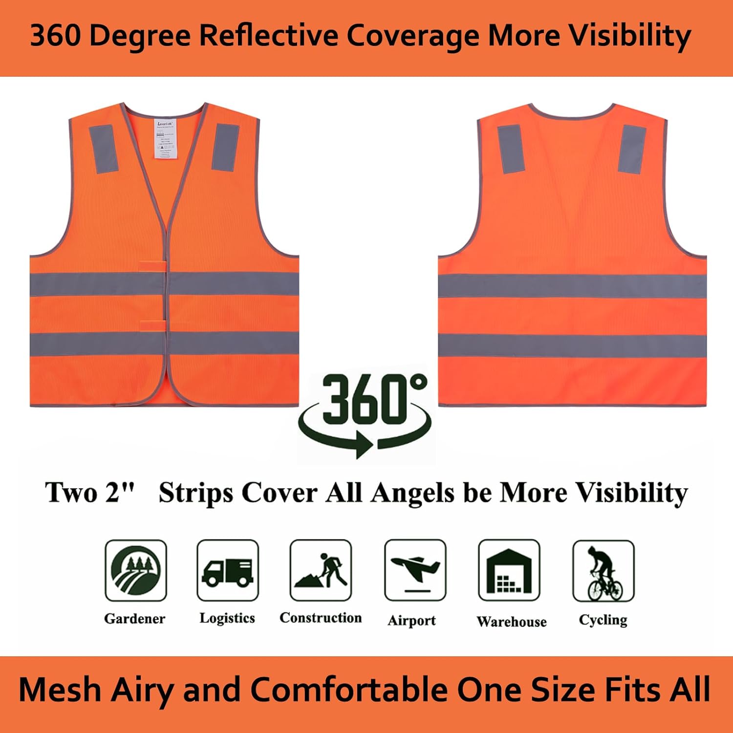 Orange Safety Vests 10 Pack,Reflective High Visibility Construction Working Vest for Men,Woman,Pockets,Hi Vis Mesh and Neon Silver Strip - Image 4