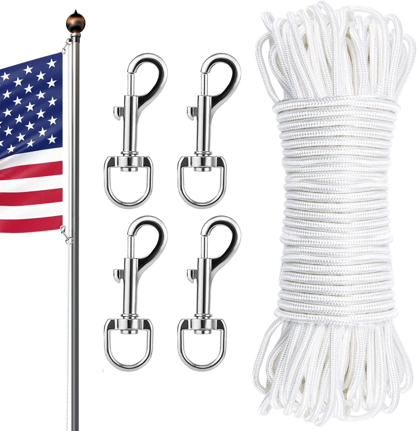 Hamho 120ft Flag Pole Rope Kit 5/16” Diameter with 4 Packs