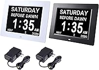 Vista 9 de Yescom Calendario digital grande de 8 pulgadas con pantalla LCD para ancianos, 8 opciones de alarma, reloj de demencia regulable para personas