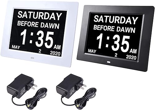 Miniatura 9 de Yescom Calendario digital grande de 8 pulgadas con pantalla LCD para ancianos, 8 opciones de alarma, reloj de demencia regulable para personas