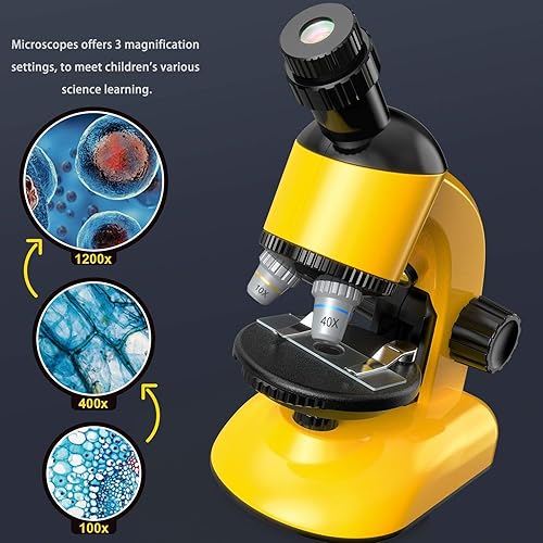 Miniatura 2 de Kit de microscopio para niños - Juguete de ciencia de aumento LED 40X-1200X, diapositivas con especímenes, kit STEM para estudiantes