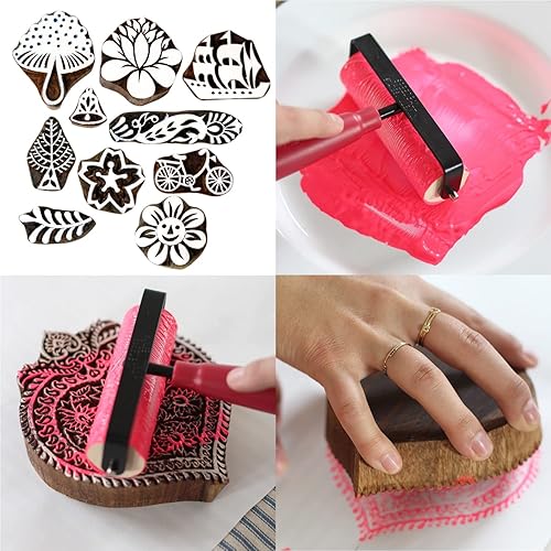 Miniatura 9 de Hashcart Baren para sellos de impresión de bloques, bloques de madera de estampado, diseño tallado a mano, patrón de impresión para Saree Border,