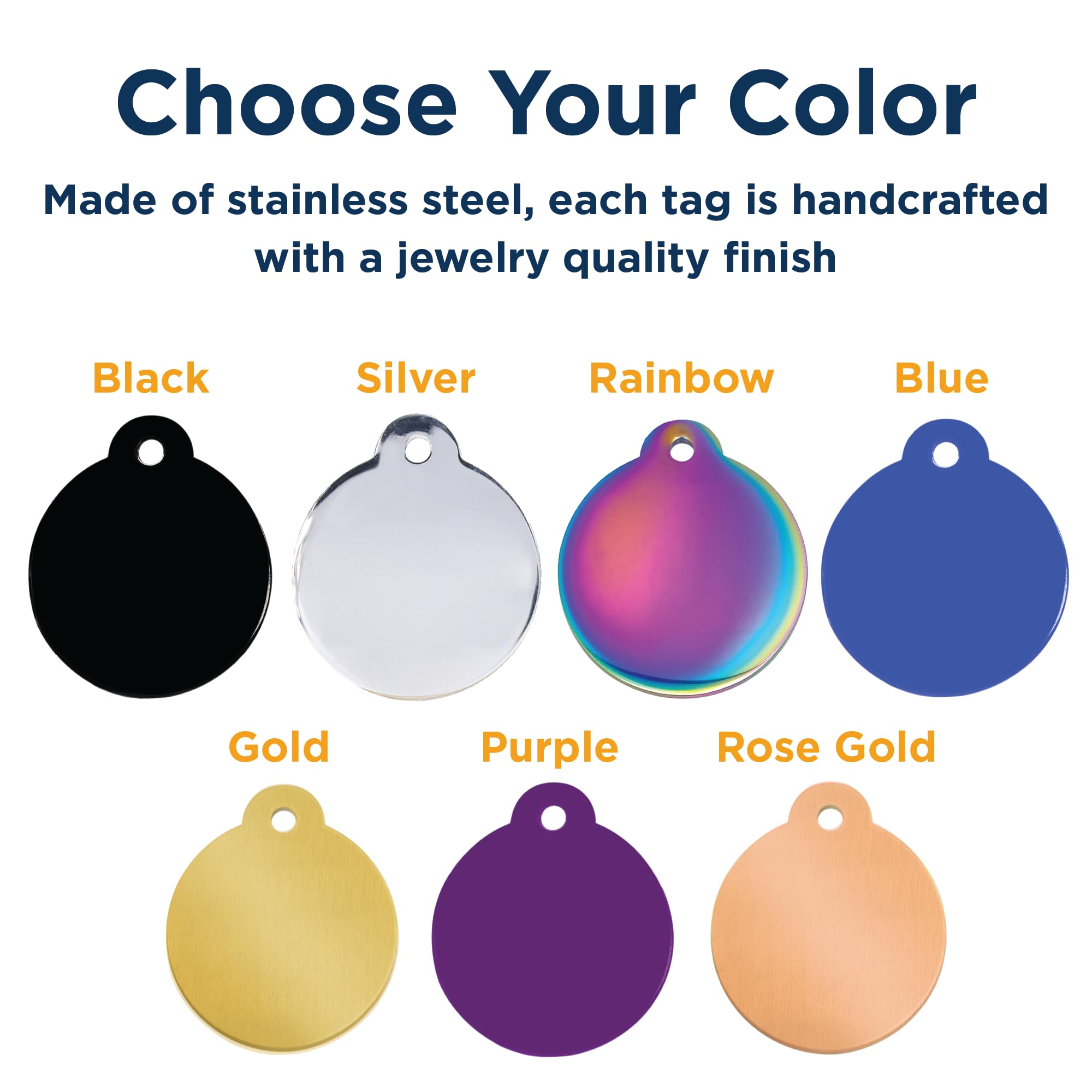 GoTags Personalized Small Indoor Cat Tag - Engraved with 4 Lines of Custom ID - Stainless Steel Round Pet ID Tag