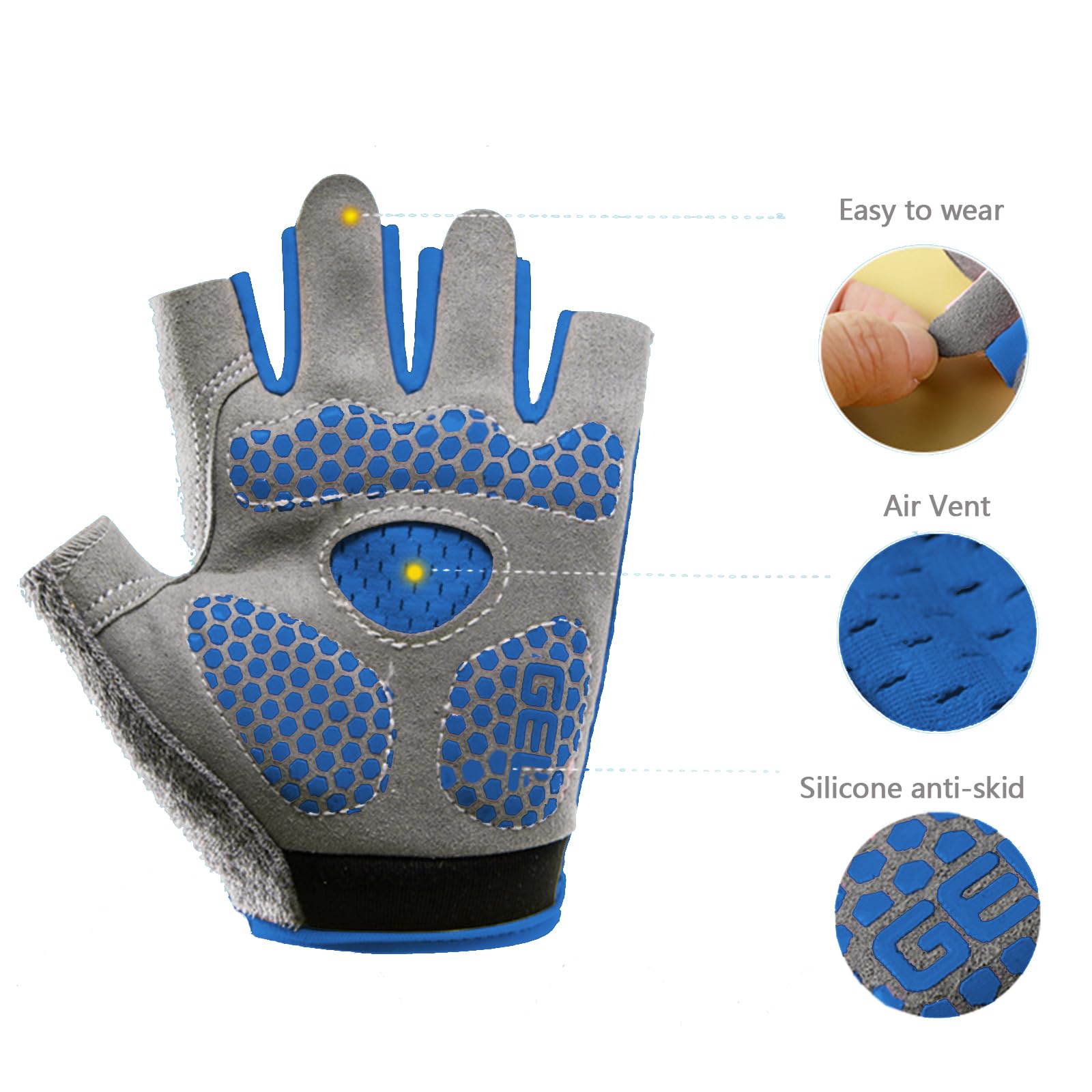Gants De Cyclisme Enfant 5-7 Ans - Demi-Doigt Respirants Antidérapants Pour Vélo Scooter Patinage