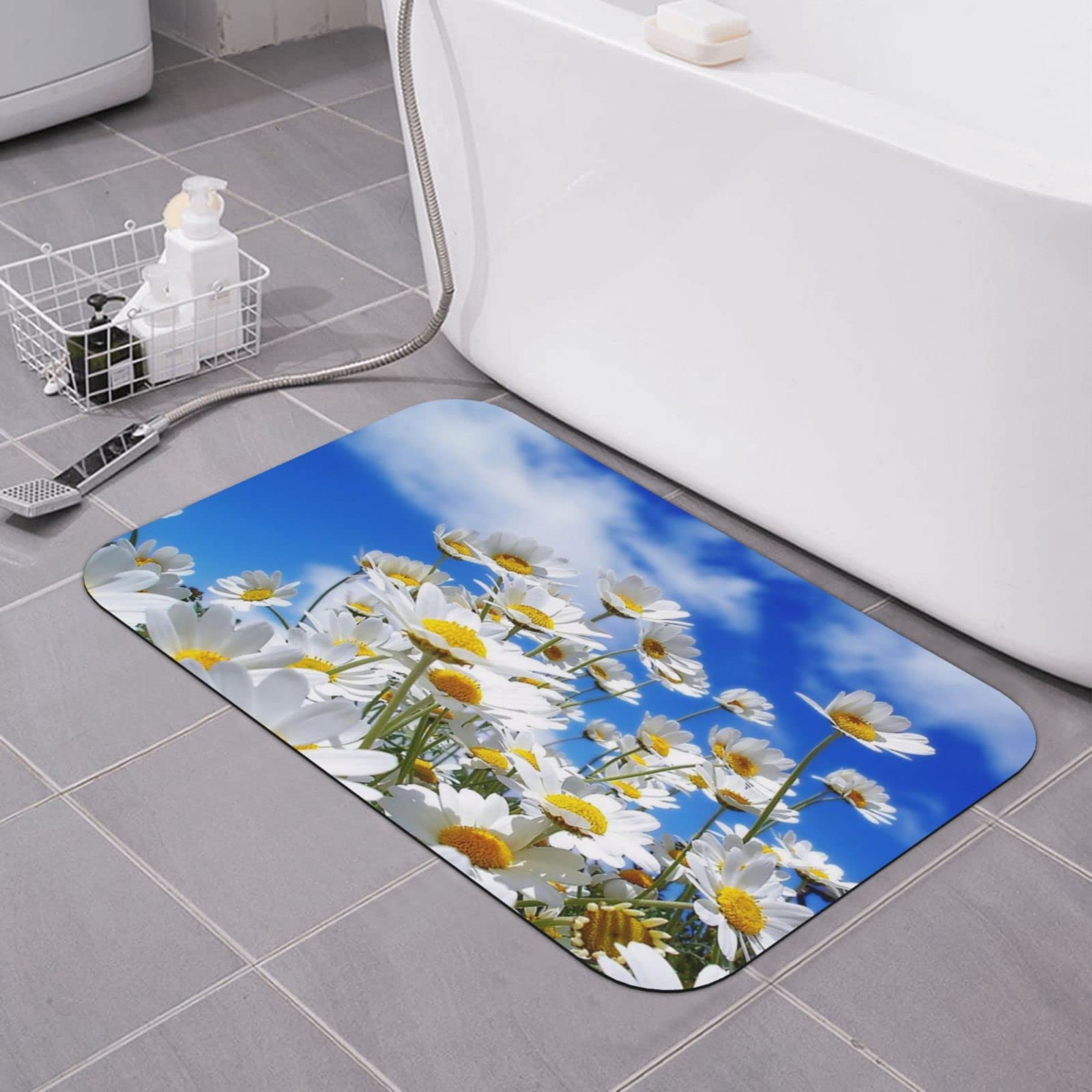 Tapis de bain super absorbant antidérapant marguerites 40x60