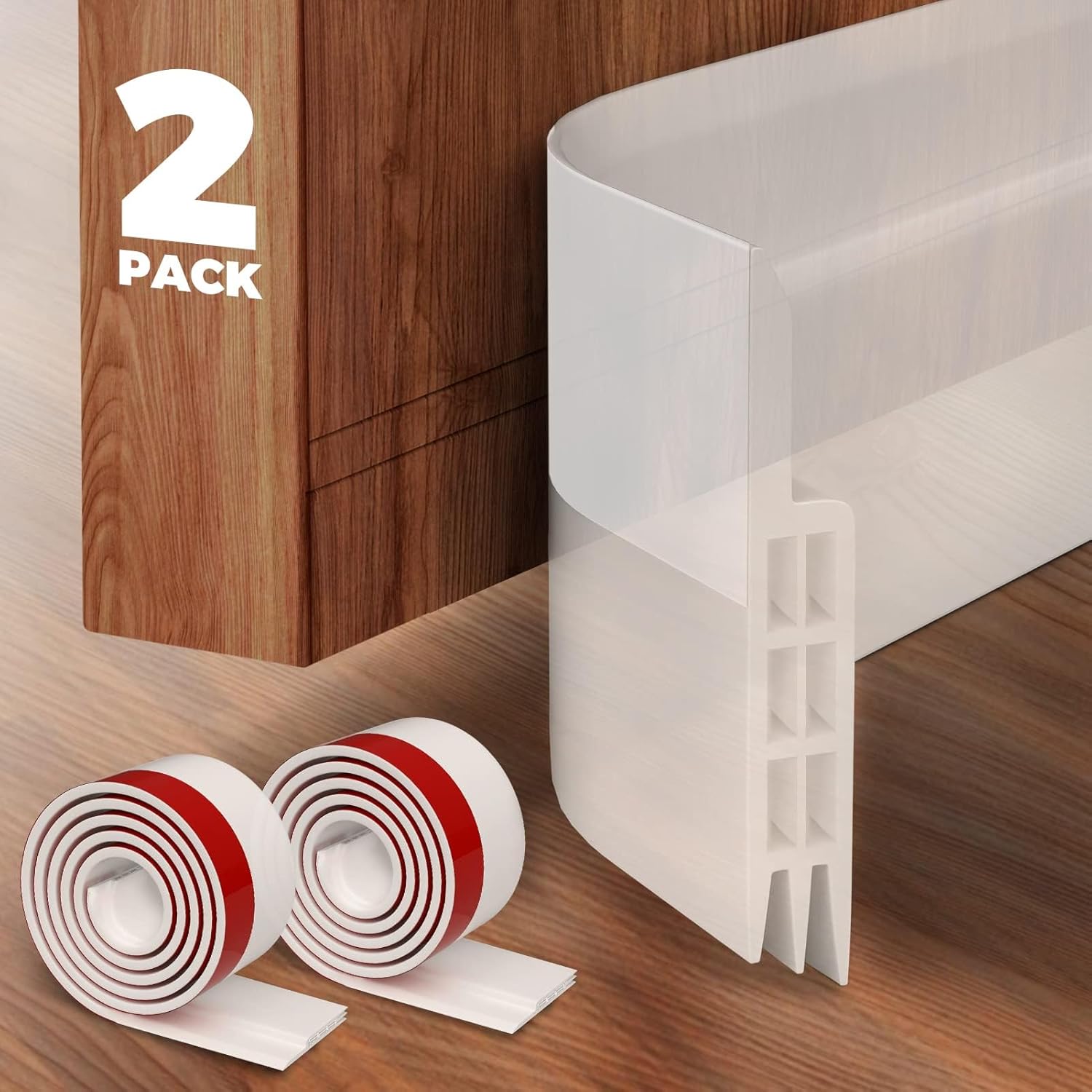 Holikme 2 Pack Door Draft Stopper, Under Door Draft Stopper Blocker Insulator Doors Sweep Weather Stripping Door Seal Noise Stopper Strong Adhesive Door Thresholds, White
