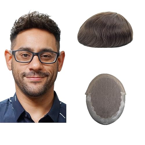 lordhair India cabello humano con Claro PU en laterales y espalda de encaje francés pelo café oscuro Toupee de repuesto para hombres color # 3