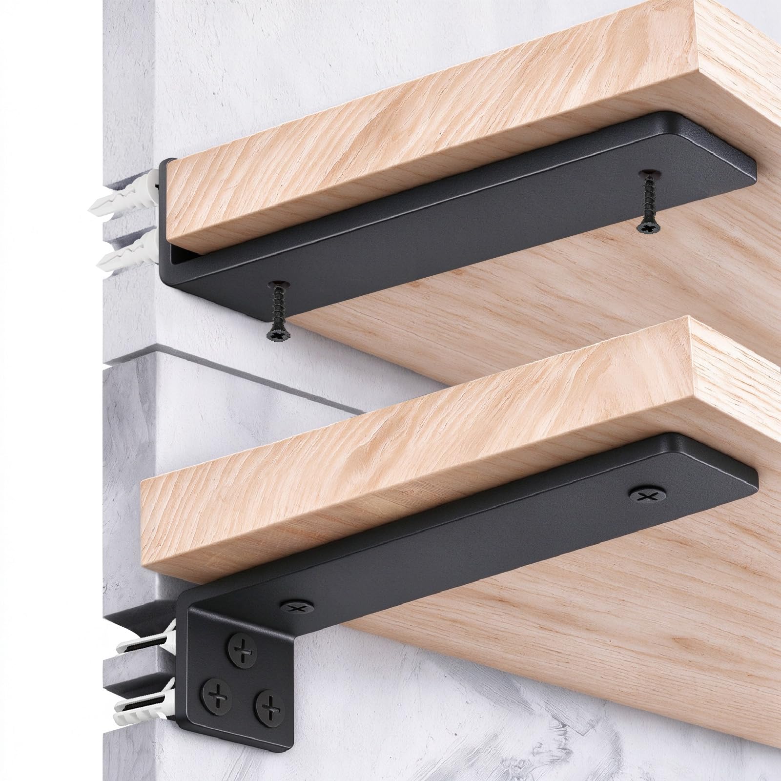 2 Piezas Escuadras Para Estanterias, Soporte Baldas Pared, Escuadras Metalicas Invisibles, Soporte Estantería Metal con Tornillossado para Fácil Montaje en Pared (30cm, Negro) 12in