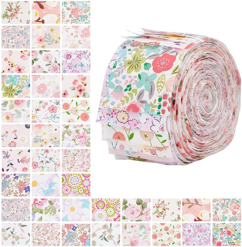 NBEADS 40Pcs Fabric Jelly Rolls, 100% Cotton Quilting Fabric 39x2.6 Inch Flower Pattern Fabrics Strips Precuts Quilt Strips for Blanket Upholstery Home Decor and Purse Making, Blue
