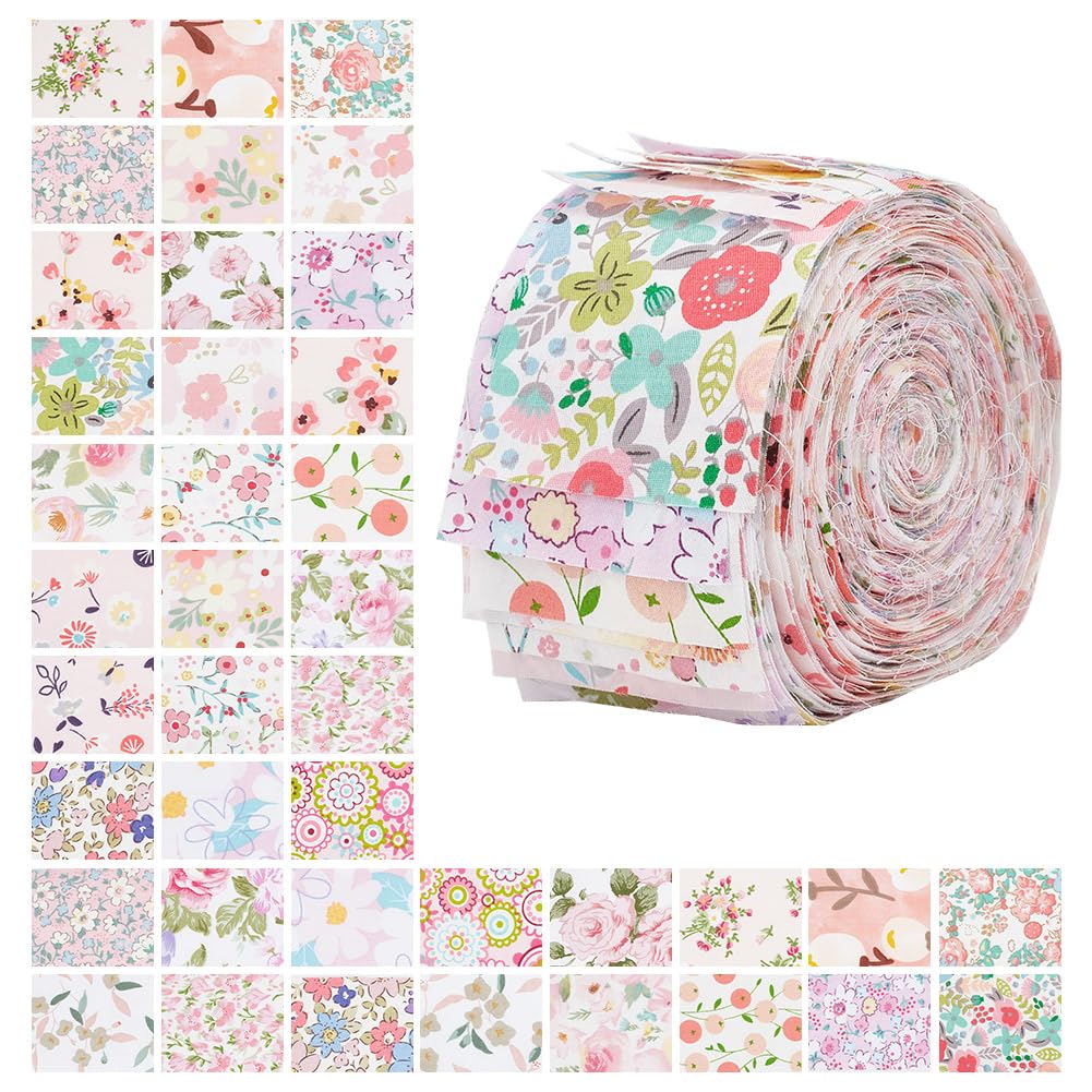 NBEADS 40Pcs Fabric Jelly Rolls, 100% Cotton Quilting Fabric 39x2.6 Inch Flower Pattern Fabrics Strips Precuts Quilt Strips for Blanket Upholstery