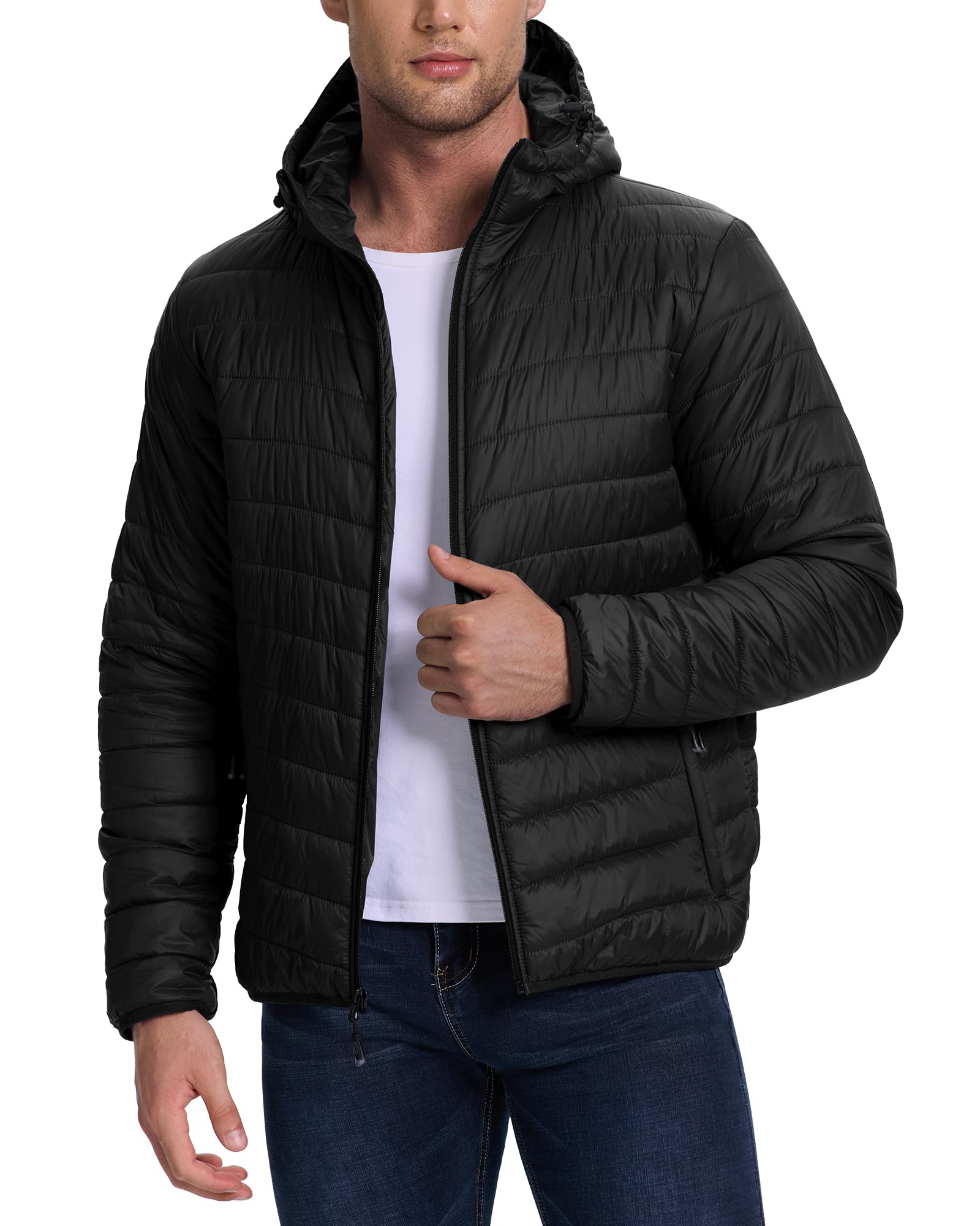 33,000ft Chaqueta acolchada ligera para hombre, chaqueta de entretiempo resistente al agua, cálida chaqueta de invierno para hombres, con capucha, abrigos de invierno, chaqueta amortiguadora plegable