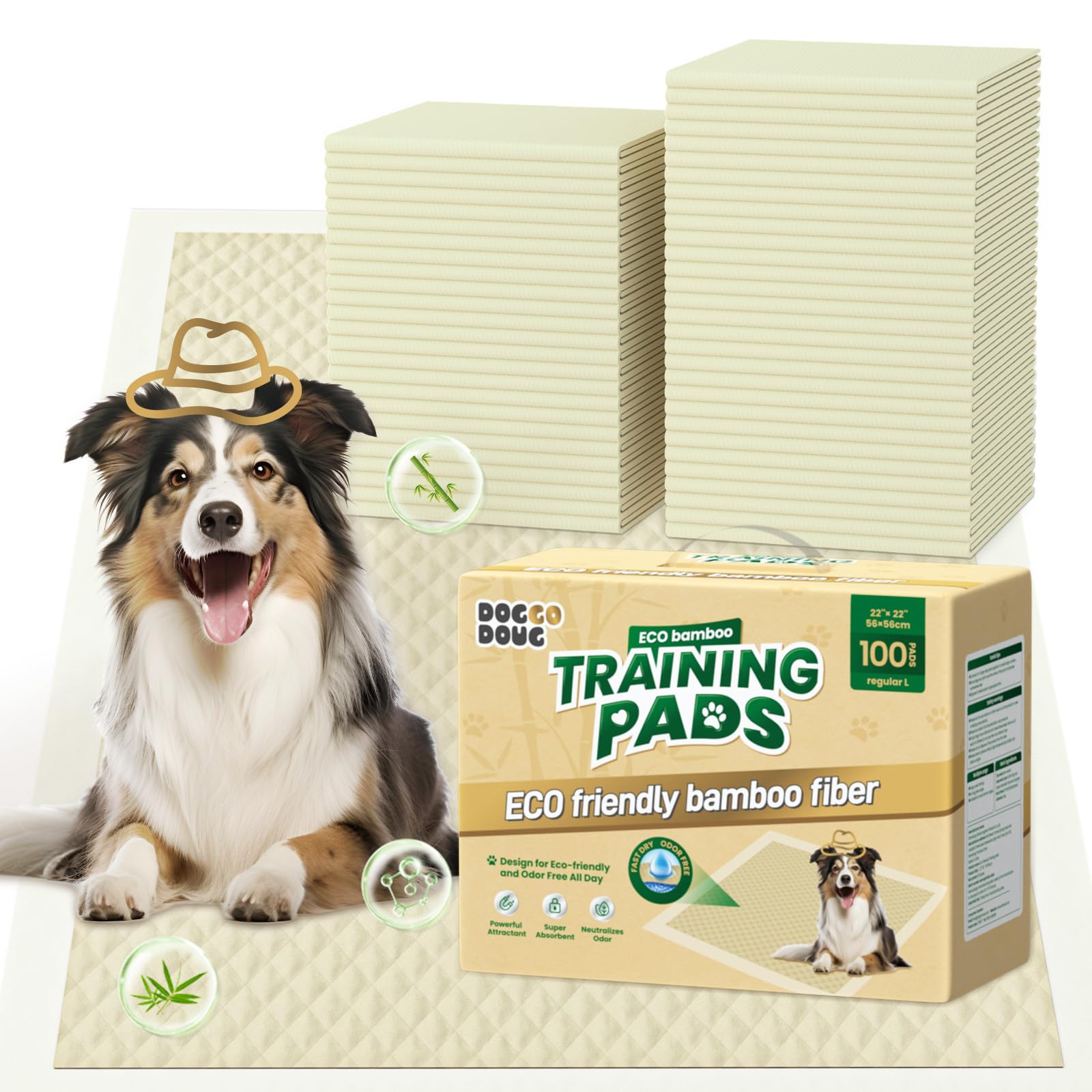 DOGGO DOUG Puppy Pads 100 Count Small 22x22in Bamboo Training Pads Deodorizing Leakproof Quick Drying Dog Pee Pads Super Absorbent Disposable Pee Pads